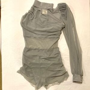 Art Stone dance costume in silver with mesh overlay, SA, edgy elegance